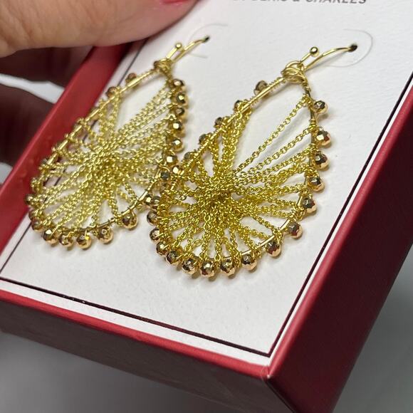 Denis & Charles RUSH earrings gold tone pierced drop dangle costume jewelry - Picture 2 of 11